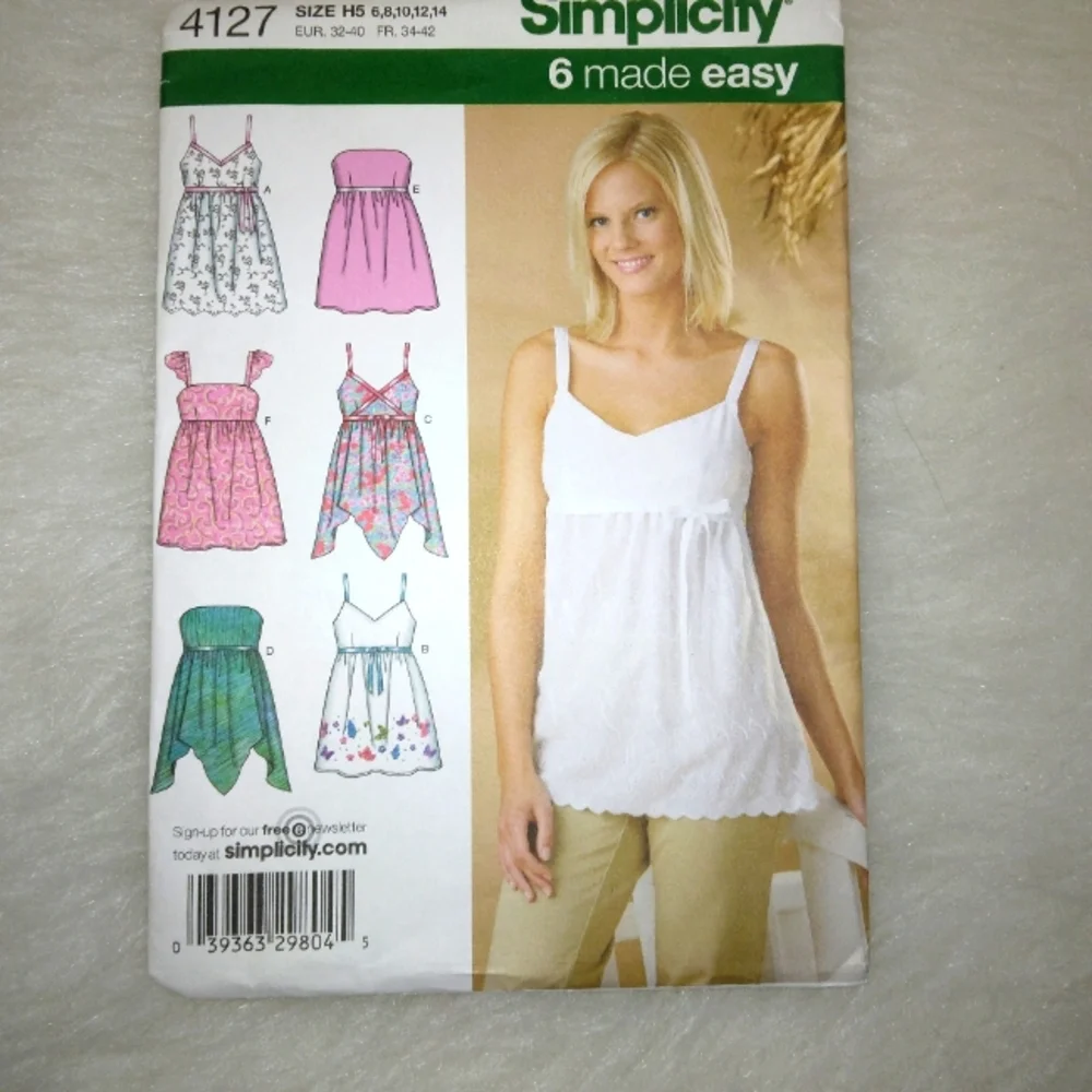 SIMPLICITY 4127 Sz 6-14 Misses tops with bodice and hemline variations, …
